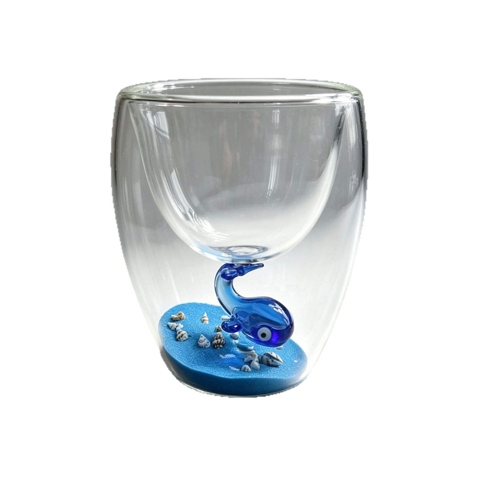 Tazza creativa in vetro a doppia parete con inserto 3D con balena oceanica