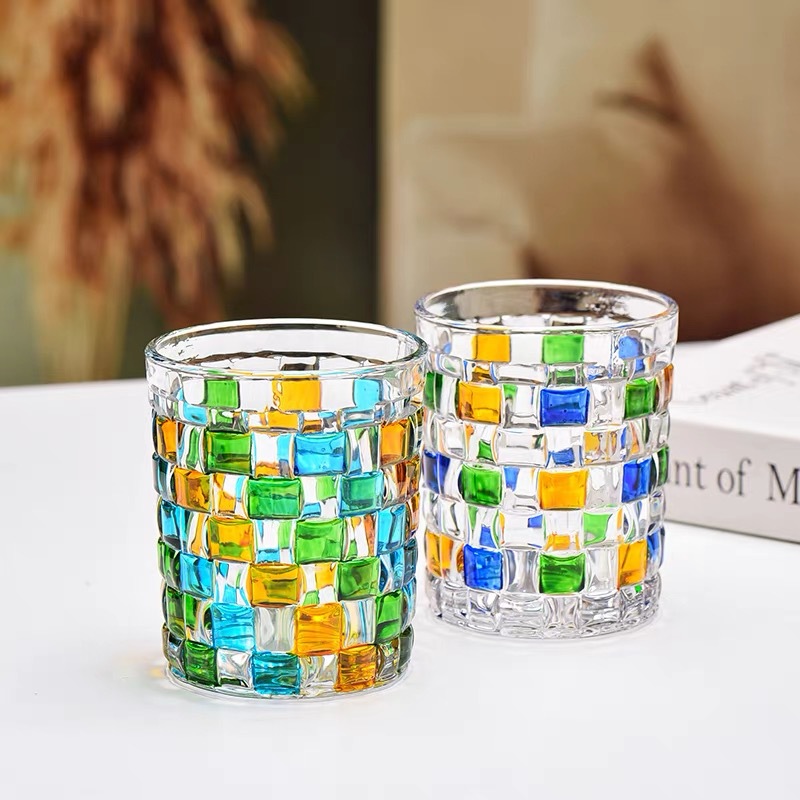 Bicchiere da birra da whisky creativo in stile europeo con motivo scozzese colorato