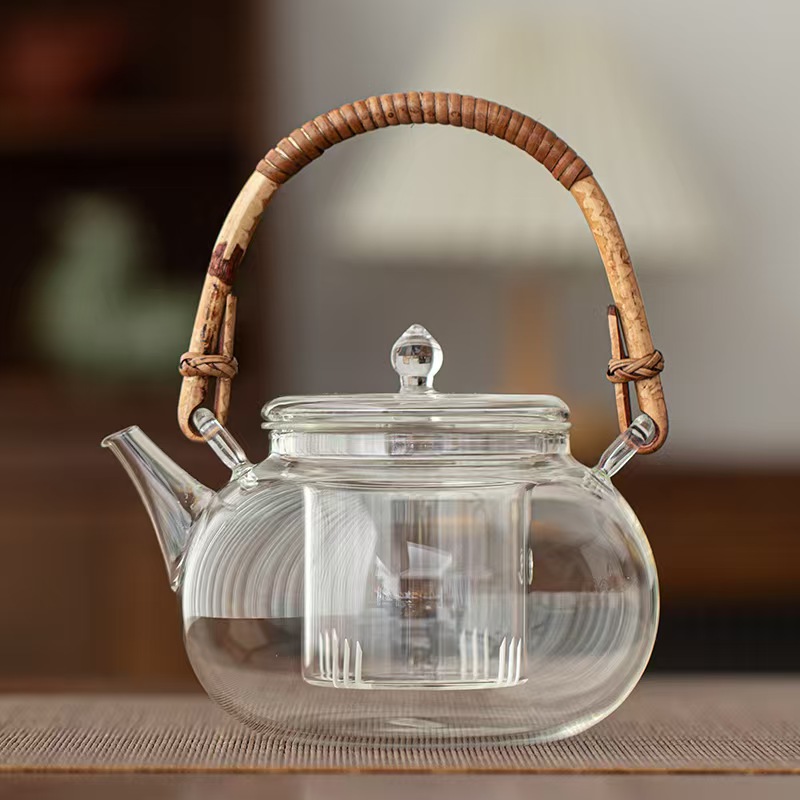 Vaso con manico in vetro rattan di bambù di grande capacità