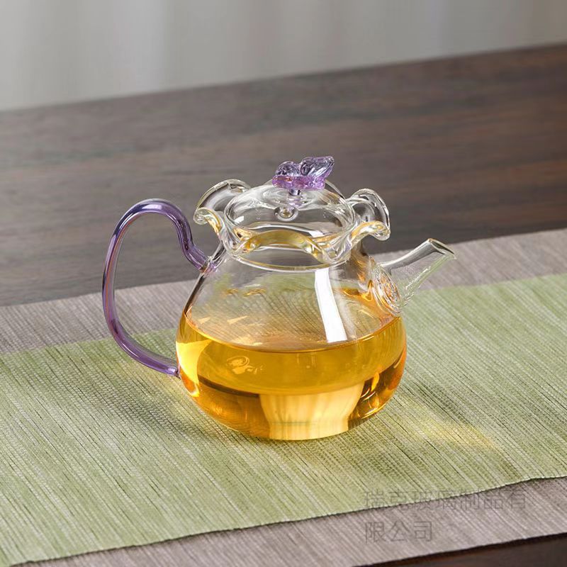 Nuova teiera a forma di fiore di farfalla in vetro borosilicato